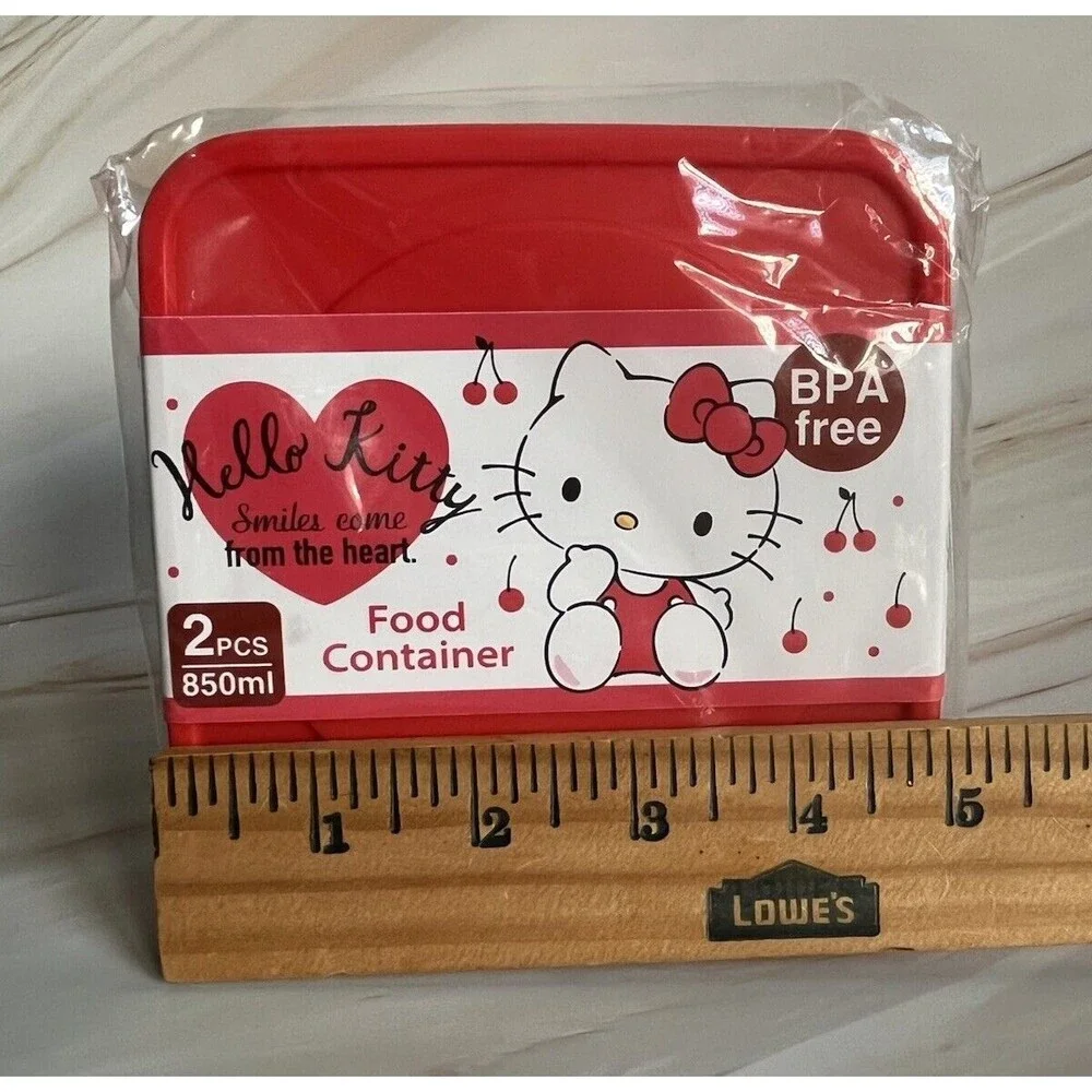 2Pcs Hello Kitty Food Container Smiles From The Heart Print BPA Free 850ml